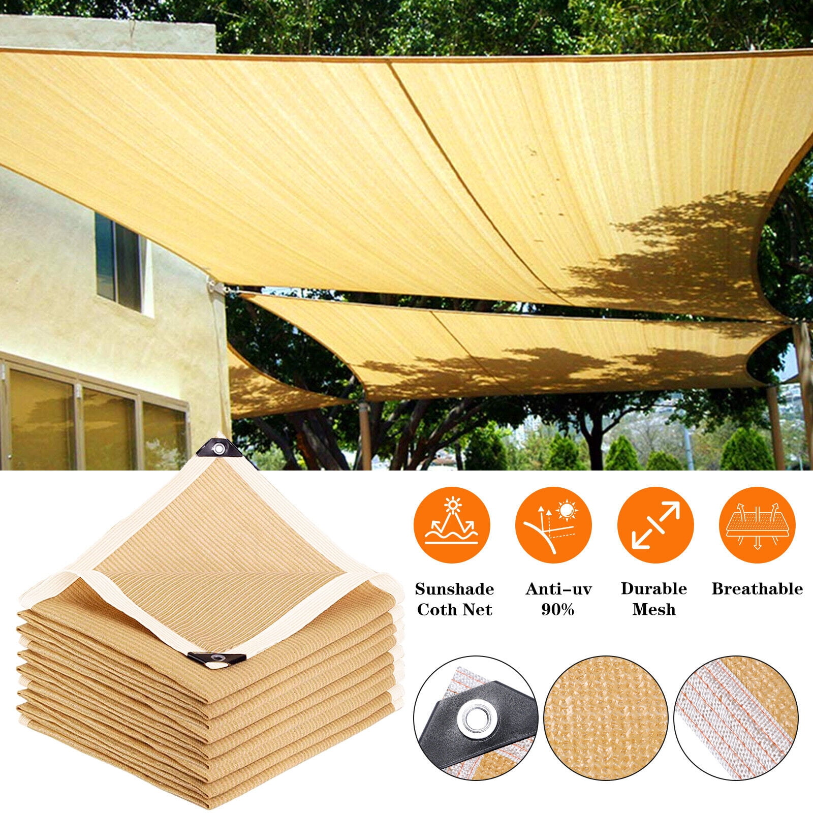 Beige Shade Cloth-90% Shading Rate Sunblock Mesh with Aluminum Grommets Easier to Hang UV Resistant Sunshade Net for Greenhouse Flowers Plants Patio (12x12ft)