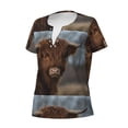 thumbnail image 2 of Naloa Yak Print T-Shirts Short Sleeve V Neck Tees for Women Fashion Tops Trendy Lightweight Soft Casual Summer Outfits Clothes, 2 of 5