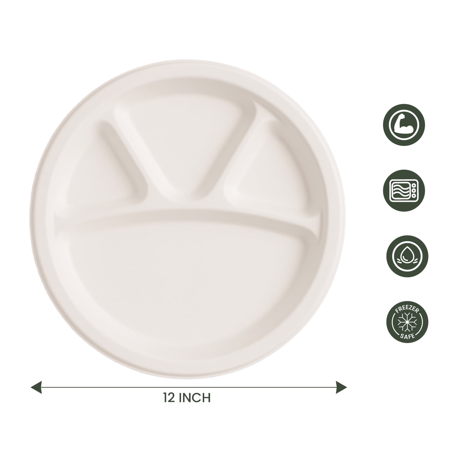 FPN Disposable Plates 4 Compartment 125 Pack 12x12 in Bagasse Compostable