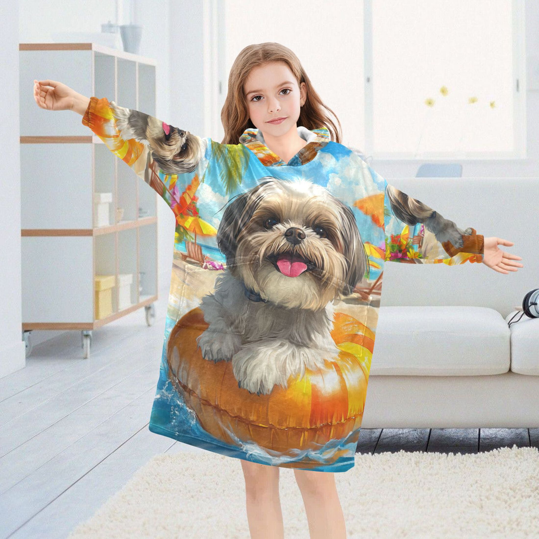 YAZAOO Kids Wearable Blanket Hoodie Warm and Cozy Sunny Beach Pup Flannel Sweatshirt