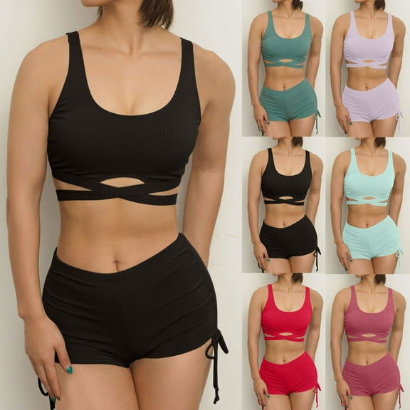 UTSJKR Womens Swimsuits Two Piece Sport Bathing Suit Side Tie Boyshorts Sets Beach Holiday Swimsuit Casual Summer Swimwear Army Green S