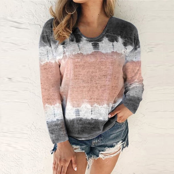 Pntutb - Camiseta de cuello redondo para mujer con diseño de bloques de color y teñido anudado (S-5Xl) Pntutb Pntutb-3324