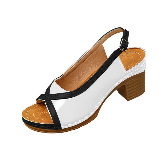 Viluyesy Womens Heeles Sandals, Chunky Heels Peep Toe Slingback Summer Fashion 2026 Dressy Shoes White US7