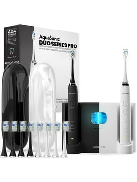 AquaSonic DUO PRO w/ 2 Electric Toothbrushes, 10 ProFlex Brush Heads