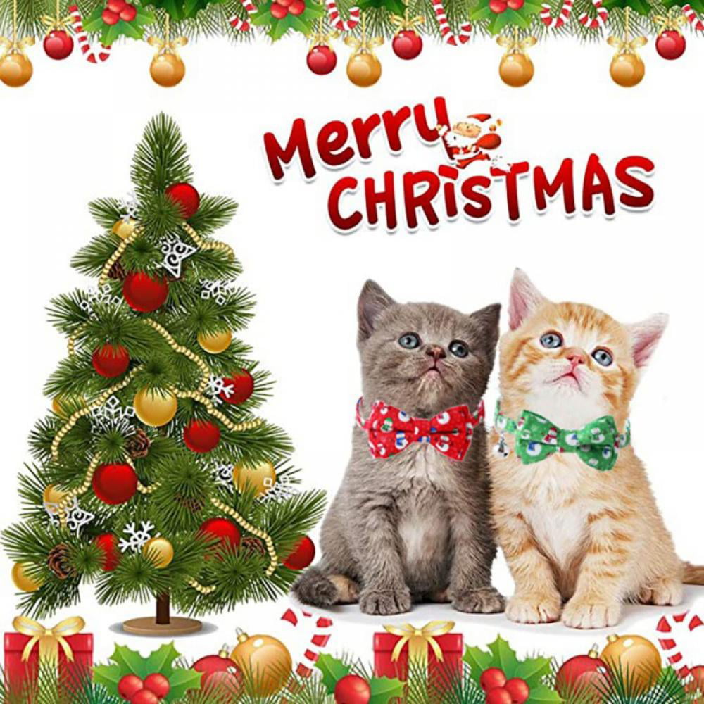 Frienda 4 Pieces Christmas Cat Collars with Bell Adjustable Breakaway Cat Collars Holiday Kitten Decoration for Christmas Party Cat Accessories