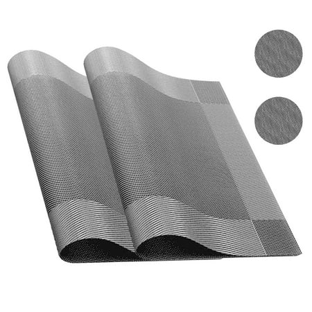 

Table Placemats Washable Woven Place Mats for Dining Table Heat-Resistant PVC Table Mats Set of 4 Easy to Clean (Silver 2pcs Placemats+2pcs Coasters )