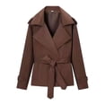 thumbnail image 3 of ManxiVoo Women's Short Trench Coat Belted Casual Lightweight Solid Color Jacket for Spring Fall Outdoor Daily Wear City Style, 3 of 5