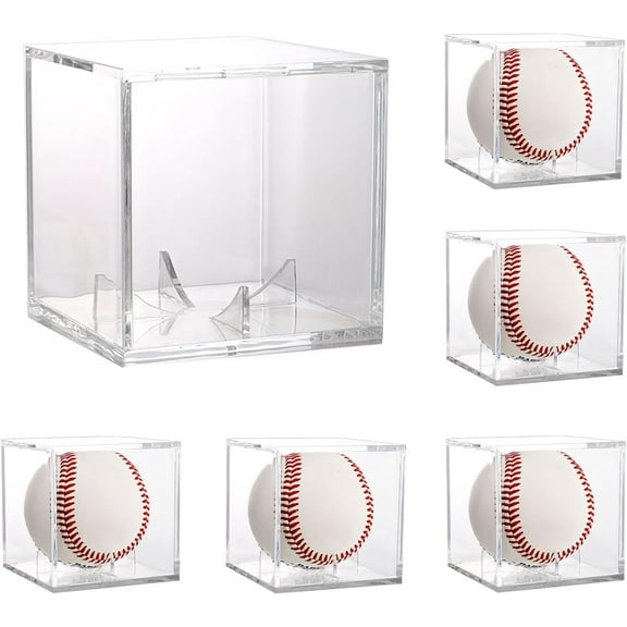6 Pack Acrylic Cube Baseball Holder, UV Protected Baseball Display Case Box, Clear Square Memorabilia Display Storage Sports Autograph Display Case Fits Official Size Ball