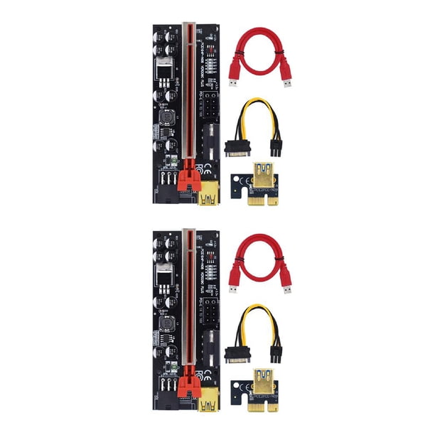 Methold Placa Exender PCI-E 1x a 6x, tarjeta USB 3,0, adaptador de placa base de ordenador portátil con indicador LED, equipo eléctrico Ranura roja + cable rojo 2piezas