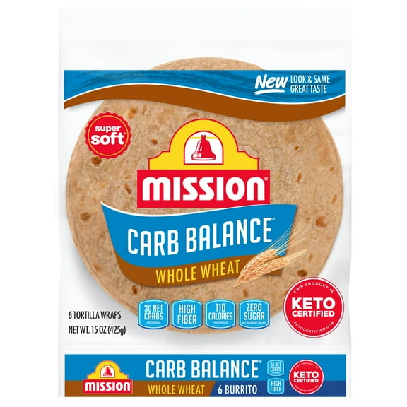Mission Carb Balance Whole Wheat Flour Tortillas, Burrito Size, 6 Count