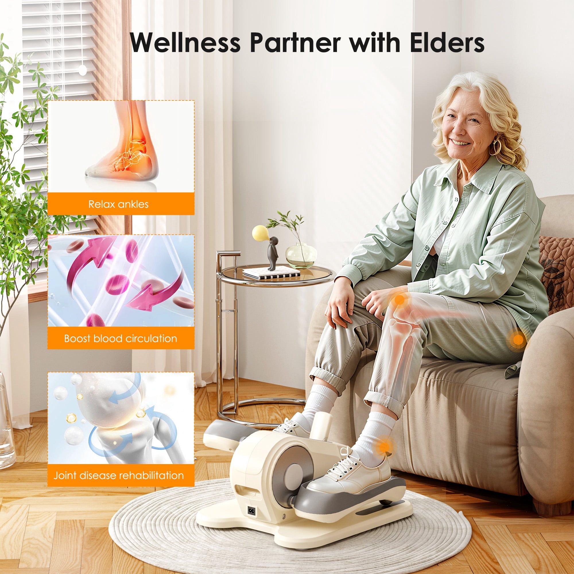 Soges Under Desk Elliptical Machine, Seated Pedal Exerciser for Senior,12 Adjustable Speeds Portable bidirectional Ellipse Exerciser,Ellipse Leg Exerciser with Remote Control and Manual Mode, White