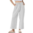 thumbnail image 2 of Odbmxy Womens Plus Size Pants Cotton Linen Wide-Leg Long Womens Trousers with Pockets Loose White Vacation Elastic Waist Pants,L, 2 of 6