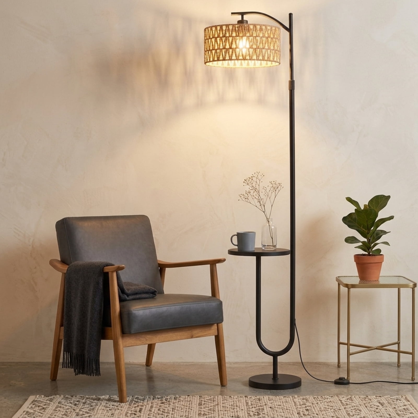 Fenbeli Modern Floor Lamp with Adjustable Head, Remote Control and Dimmable LED Bulb, Black for Living Room, Bedroom and Home Office