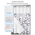 thumbnail image 4 of No Hook Shower Curtain with Snap-in Liner, Grey Purple Botanical Waterproof Fabric Bathroom Curtains, Watercolor Spring Floral Summer Leaf Bath Curtains & Mesh Top Window 60"x72", 4 of 9
