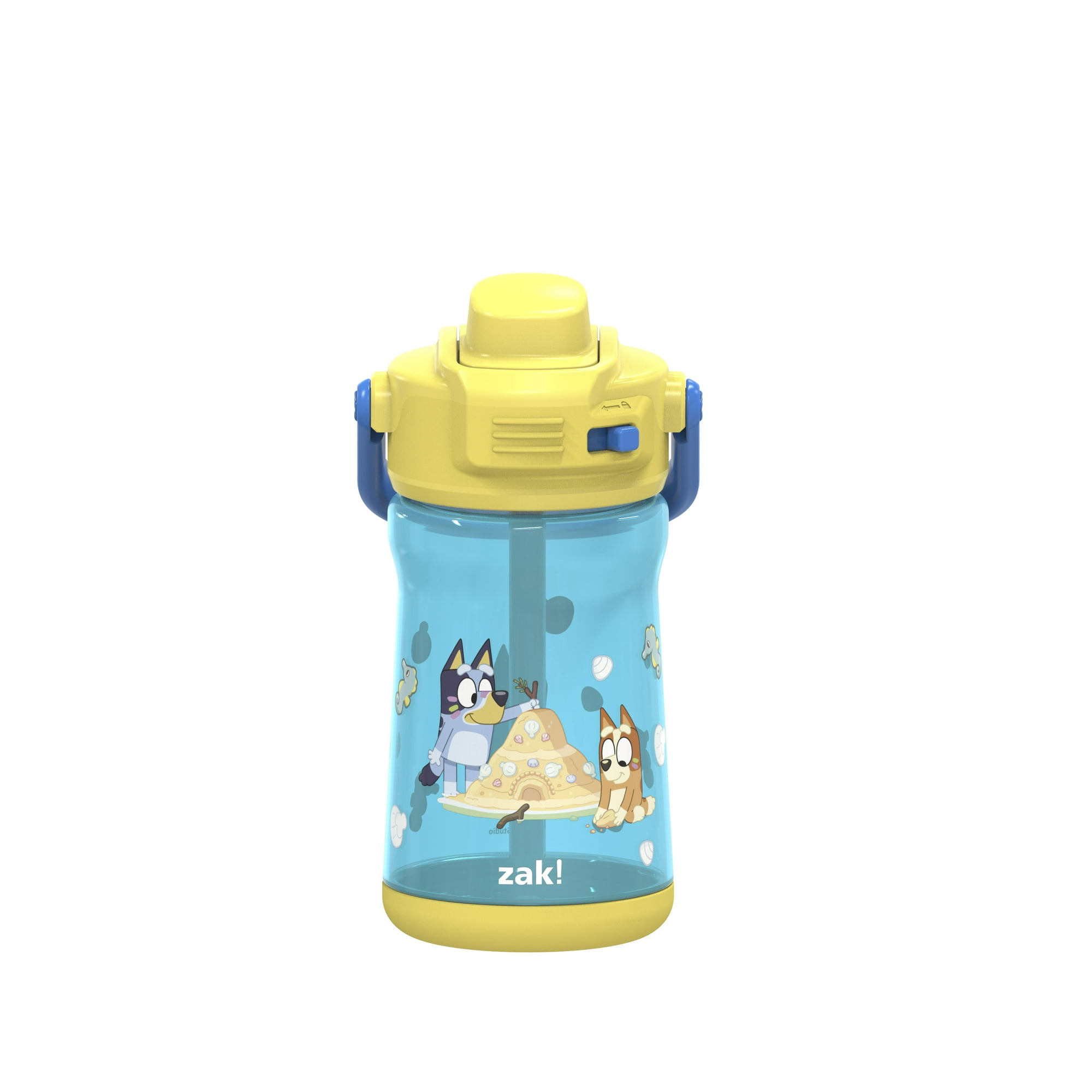 Zak Designs 12oz Bluey Beacon Water Bottle with Carry Handle for Toddlers, Leak-Proof, Blue