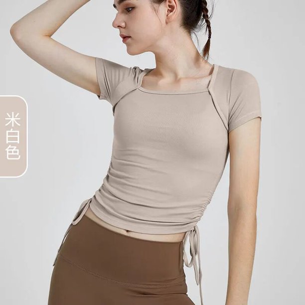 Tops de Yoga con cordón de cintura delgada, camisa de gimnasio, entrenamiento, Golf, Fitness, uso activo, Top corto, ropa deportiva