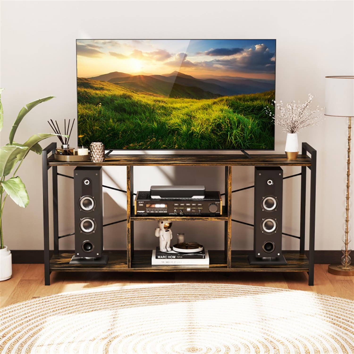 Demi Bonn TV Stand for 55" TVs, Entertainment Center, Industrial Media TV Console Table for Living Room Bedroom, Brown