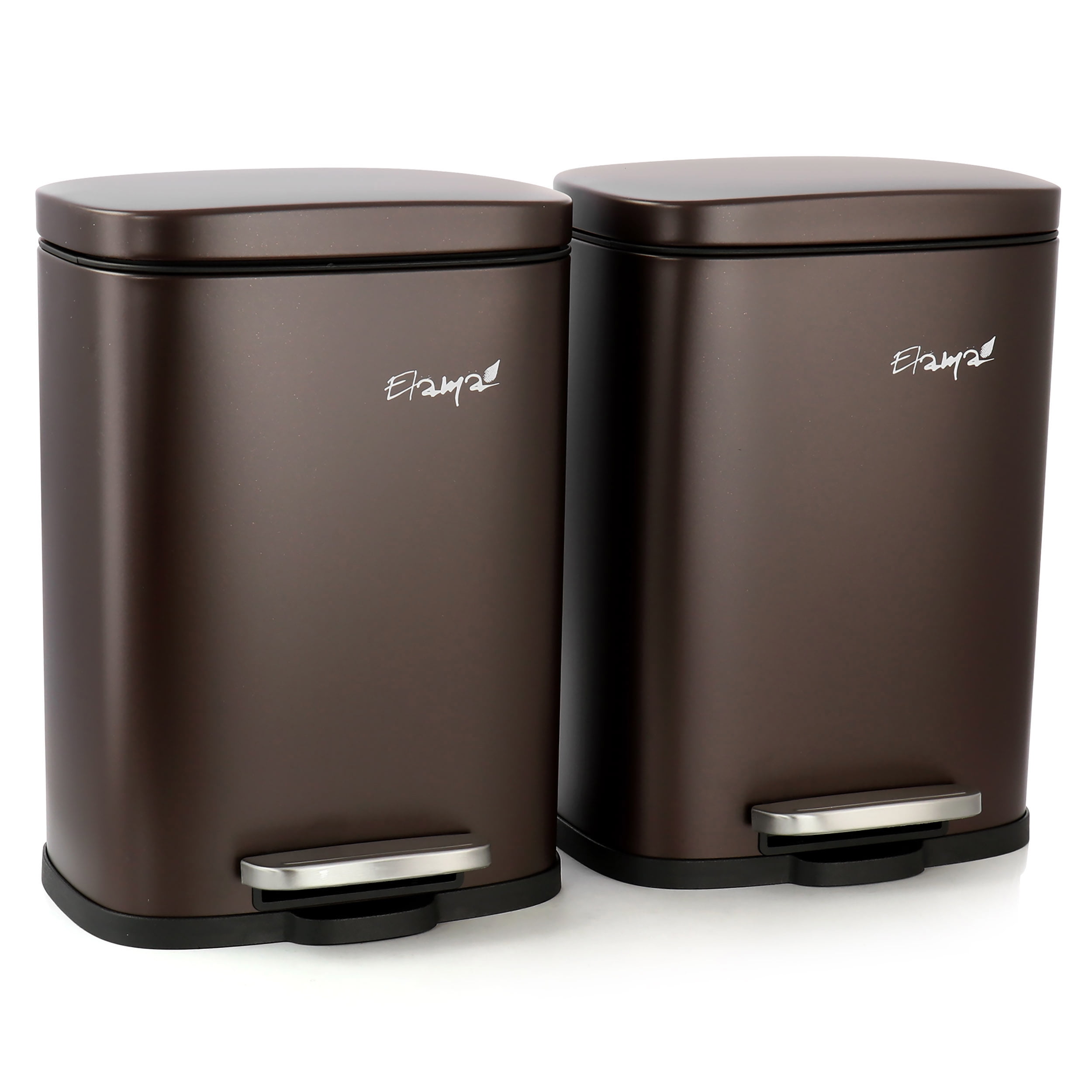 Elama 3 Piece 30 Liter and 5 Liter Stainless Steel Step Trash Bin Combo Set with Slow Close Mechanism in Matte Bronze