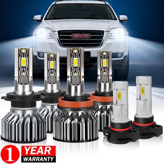 Fits GMC Acadia 2007-2012 LED Headlight Fog Light Bulbs, High&Low Beam Fog Light 6000K, Super Bright, Plug & Play, 6-Pack