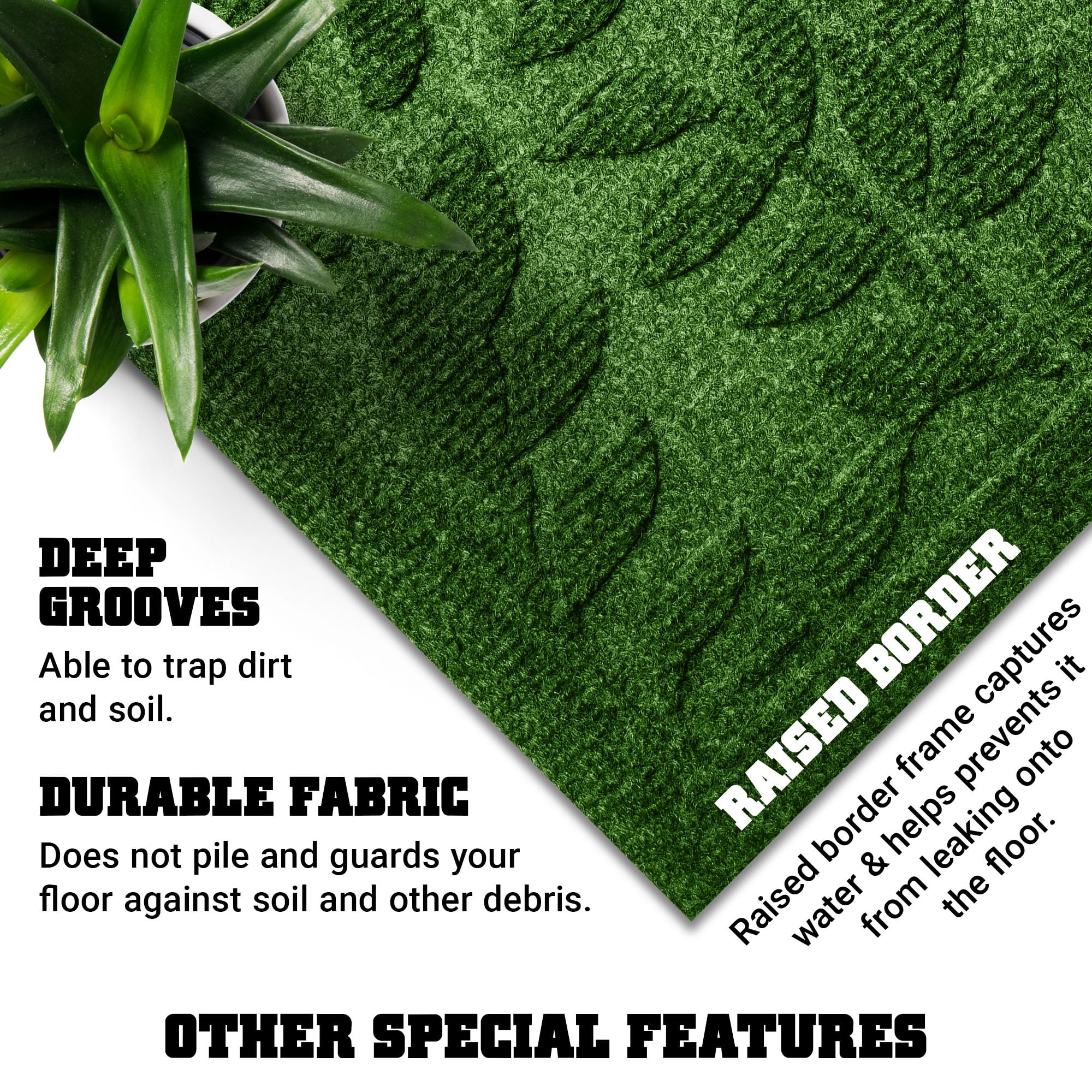 G128 17x29in Green Leaves Welcome Mat, Outdoor/Indoor Front Door Rug for Entryway, Durable Doormat for Porch, Patio, or Indoor/Outdoor Use