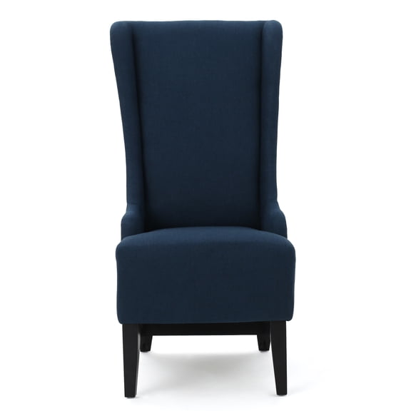 Navy Blue Upholstered Dining Chair with High Back & Birch Wood Legs | Contemporary Wingback Design | 23.25" W x 28.75" D x 46.25" H | Elegant Fabric Seating for Dining Room