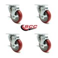thumbnail image 4 of Polyurethane Swivel Top Plate Caster Set of 4 with 4 Inch Red Wheels - Includes 4 Swivel with Top Lock Brakes - 1400 lbs. Total Capacity - Service Caster Brand, 4 of 4