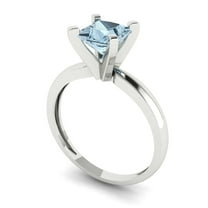 1ct princess cut natural sky blue topaz 18k white gold Bridal Wedding Engagement Promise Anniversary Ring for Women size 3.5
