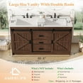thumbnail image 5 of Amerlife 61" Farmhouse Double Bathroom Vanity with Sink Combo, Dual Basin Bathroom Storage Cabinet with Sliding Barn Doors & Drawers, Brown, 5 of 7