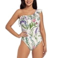 thumbnail image 2 of Yiaed Wisteria Flower Print Women One Piece Swimsuits Tummy Control One Shoulder Bathing Suits Pattern Ruffle Swimwear-Small, 2 of 8