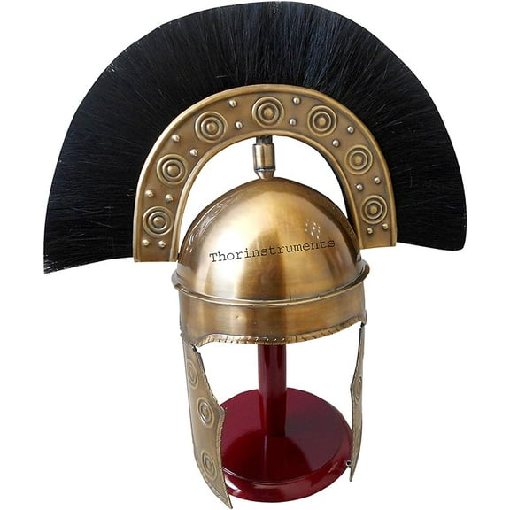 MEDIVAL Roman HBO Helmet Brass Antique Finish Black Plume Replica Rustic Vintage Home Decor Gifts