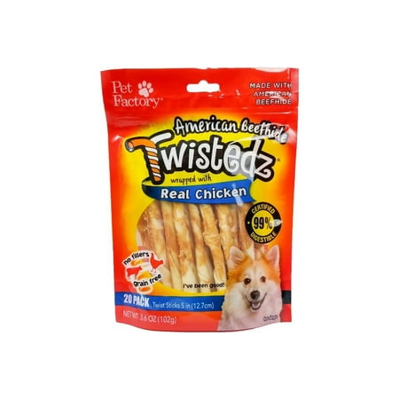 UPC: 0094983272202 | Pet Factory Twistedz American Beefhide Twist Sticks w/ Chicken Meat Wrap – 5   20 Count
