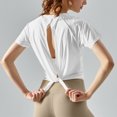 thumbnail image 4 of JGGSPWM Womens Athletic Yoga Running Short Sleeve Tops Loose Fit Crew Neck Hollow Back Gym Plain T Shirts White M, 4 of 6