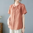 thumbnail image 5 of Lovskoo Collared Shirts for Women Cotton Linen Casual Loose Solid Color Doll Collar Short Sleeved Shirt Orange XL, 5 of 8