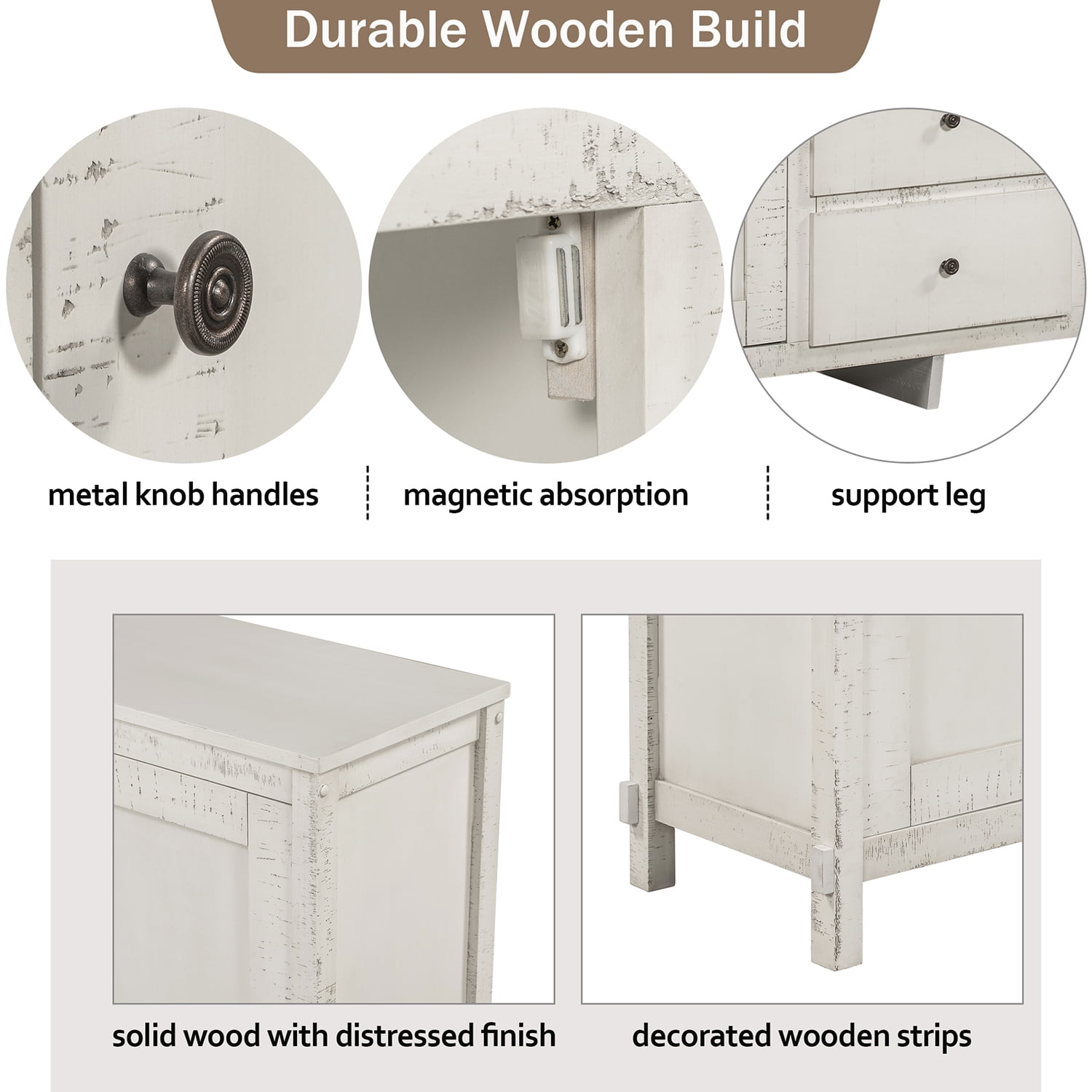 Kadyn Kitchen Storage Cabinet, Modern Solid Wood Buffet Cabinet with 2 Storage Cabinets and 3 Drawers, Wide Accent Cabinet for Living Room, Antique White Kadyn Kitchen Storage Cabinet, Modern Solid Wood Buffet Cabinet with 2 Storage Cabinets and 3 Drawers, Wide Accent Cabinet for Living Room, Antique White