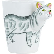 Servette Home Ceramic 3D Cat Coffee Mugs - White Cat Cup