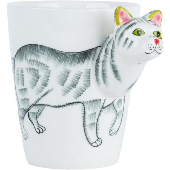 Servette Home Ceramic 3D Cat Coffee Mugs - White Cat Cup