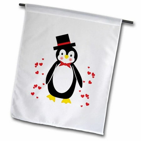 3dRose Cute Red Hearts Penguin Groom with Bowtie and Tophat  Garden Flag  18 by 27-Inch