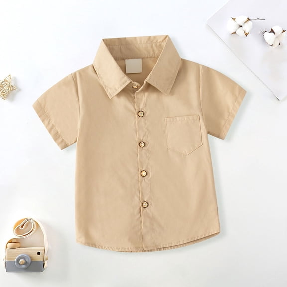 Girls' Button Down Shirts Boys Formal Outfit Khaki Polo Shirts School Uniform Shirts for Boys 3-4 Years