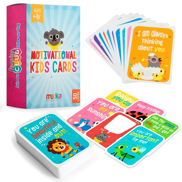 Tarjetas de afirmación Merka para niños Notas de almuerzo para niños Notas de lonchera para niños Juego de 50 tarjetas flash Tarjetas de afirmación diarias Notas de lonchera para niños Afirmación posi
