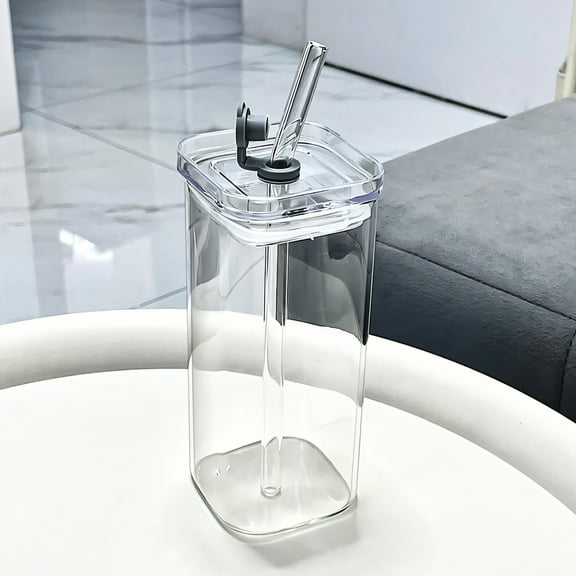 ACDANC Glass Coffee Cups with Lids and Straw,High Borosilicate Glass Glass Coffee Mugs,Dust-Proof Lid Clear Coffee Mug