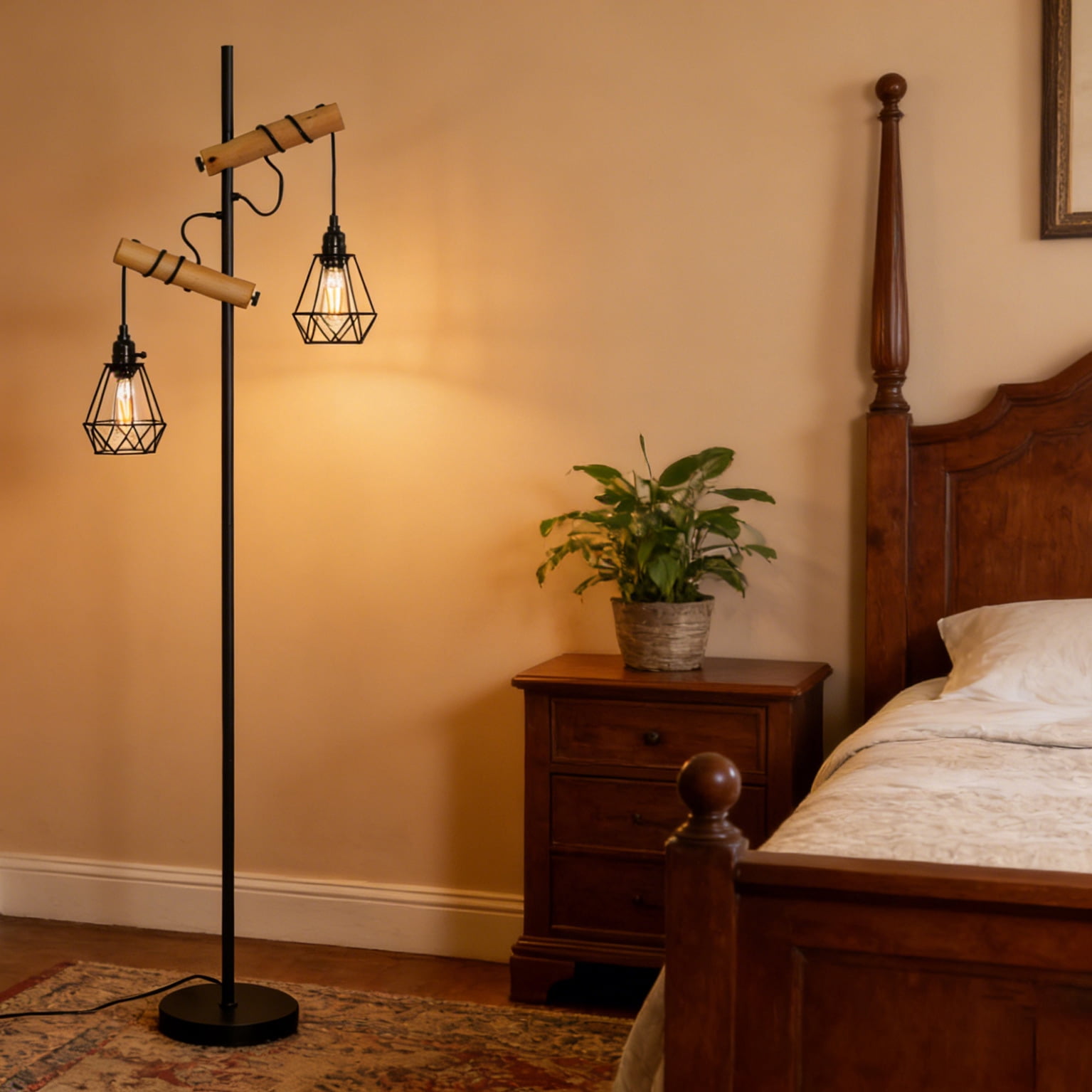 Industrial Tall  wooden black Floor Lamps for Living Room, Bedroom, Study Room, Office