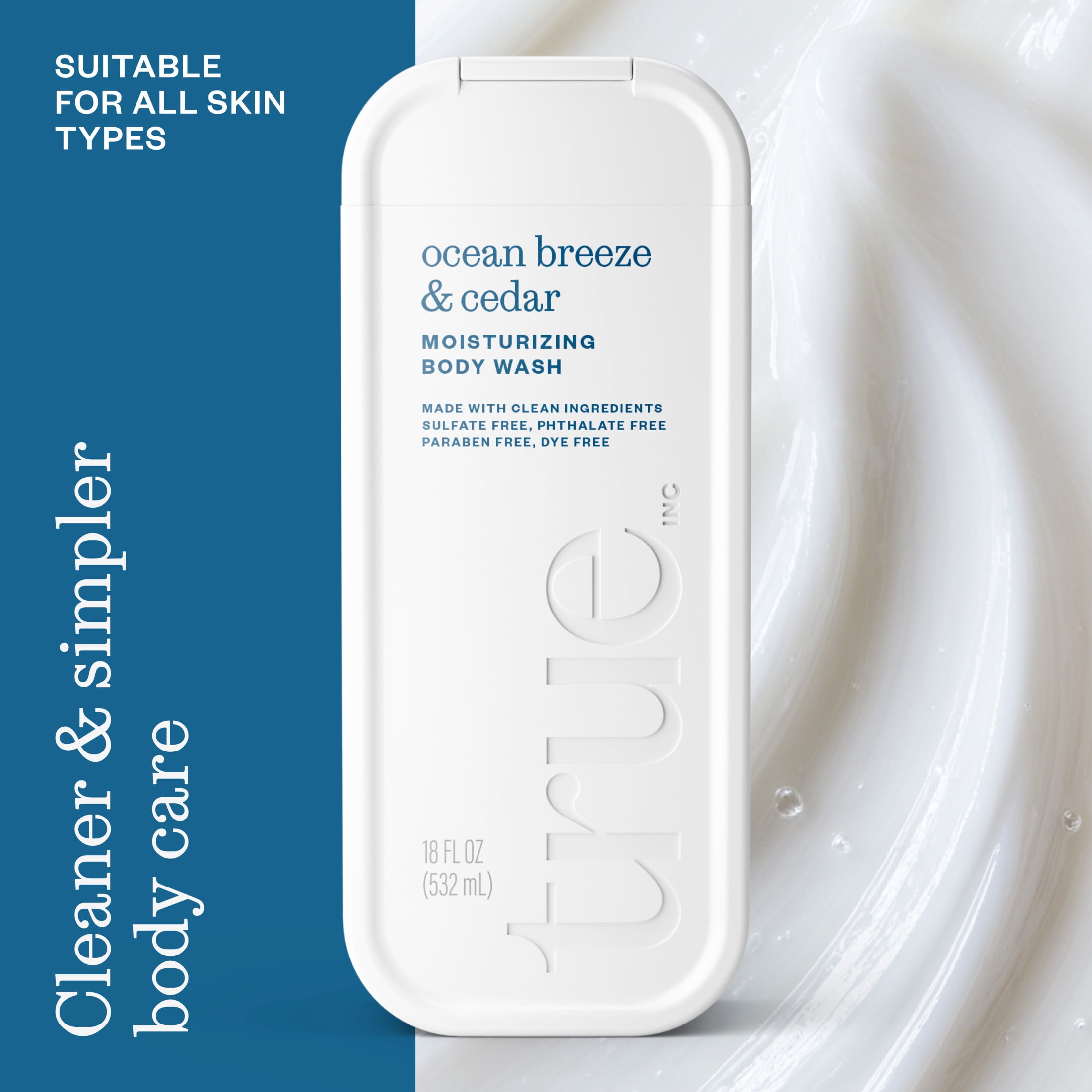 (6 pack) True Ocean Breeze & Cedar Body Wash, Sulfate-Free, Moisturizing and Hydrating Formula for Women & Men, 18 fl oz