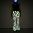 thumbnail image 2 of Women's Rave Reflective Pants Night Club Party Trouser Metallic Pants Bell Bottom Leggings High Waist Slim Trousers, 2 of 7