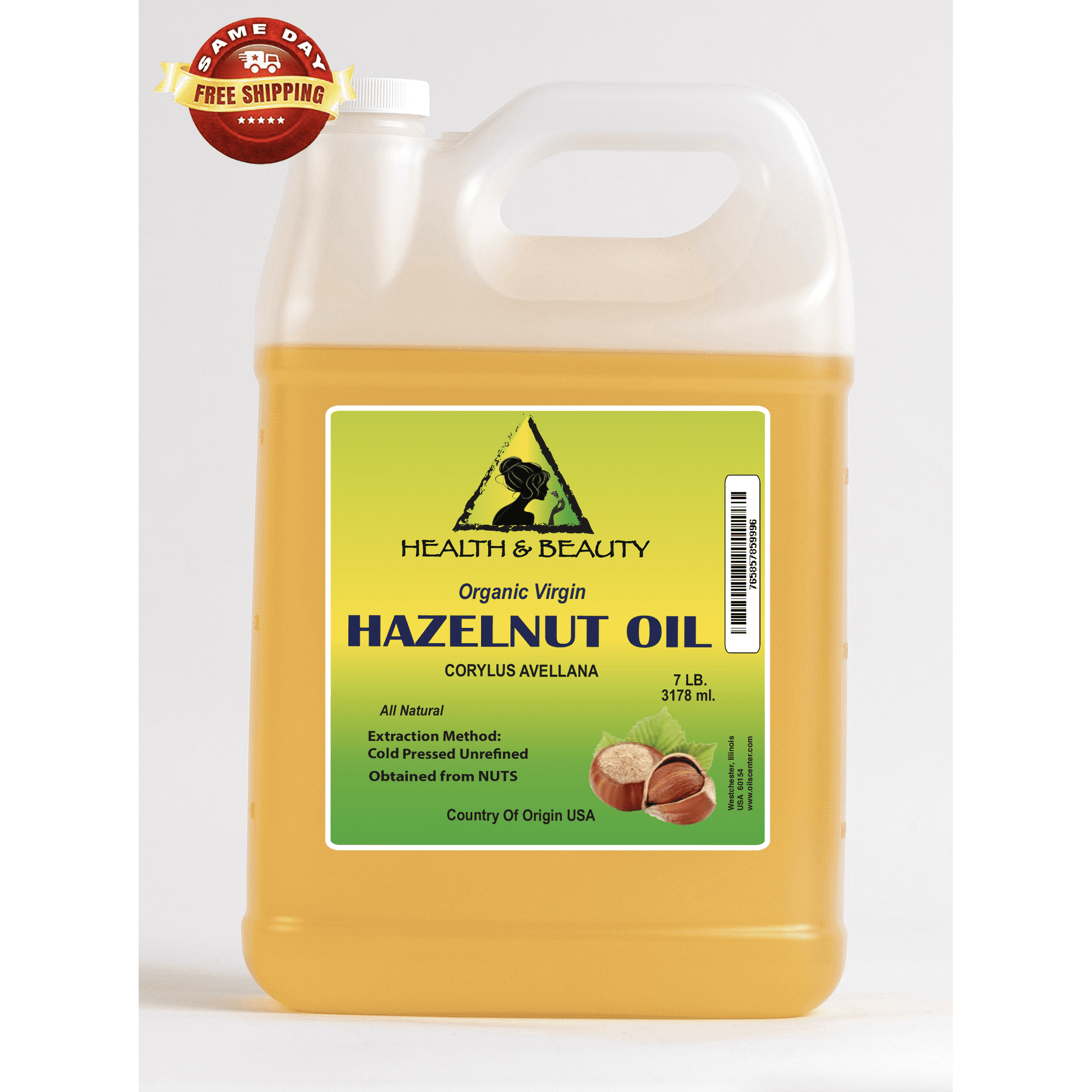Hazelnut Oil Unrefined Organic Virgin Carrier Cold Pressed 100% Pure 7 Lb