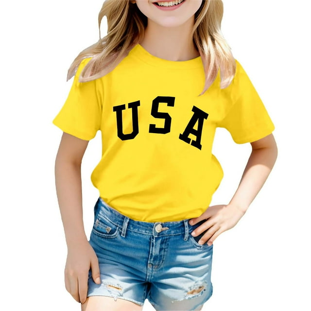 T-shirts pour Filles Tout-Petits Mode Décontractée Imprimé Col Rond Manches Courtes Ample Vêtements pour Enfants Taille 3-4T