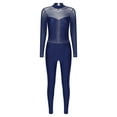thumbnail image 4 of Sinleey Womens Full Body Jumpsuit Figure Skating Gymnastics Leotard Rhinestone Open Back Mesh Unitard Navy Blue L, 4 of 7