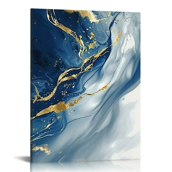 Nawypu Blue and Gold Abstract Wall Art Blue Abstract Canvas Art Blue Fantasy Wall Art Gold Foil Abstract Painting Blue and White Abstract Poster Blue and Gold Marble Wall Decor for Bedroom