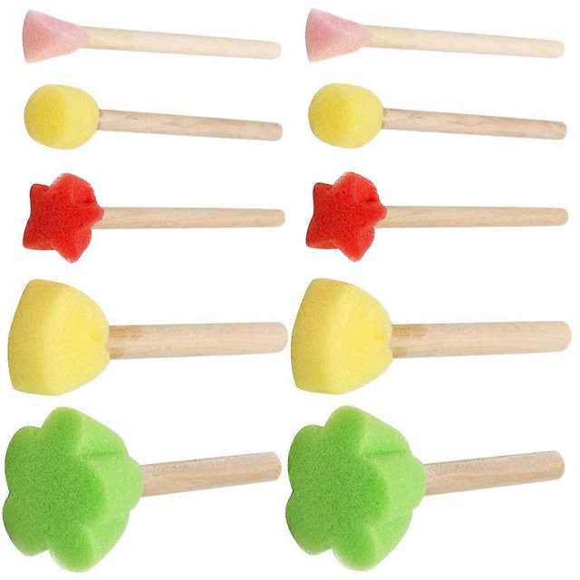 5 Pack Sponge Painting Brush Set for Wooden Handles – DIY Graffiti Brushes with Assorted Non Toxic Art Tools for Kids’ Creative Drawing and Handmade