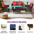 thumbnail image 3 of HOYOA 4PCS Patio Rattan Conversation Furniture Set Outdoor Brown/TurquoiseBLue Cushion, 3 of 6