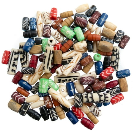 Jewelry Making Beading (Bone Beads for Jewelry Making 120 PCs with Free Leather Necklace - Ox Bone Hand Carved Craft Bulk Mix Bead Kit -)